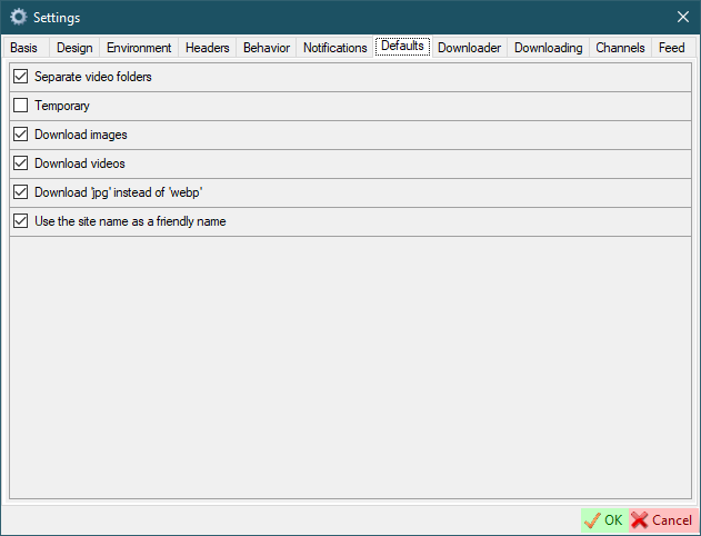 Default settings