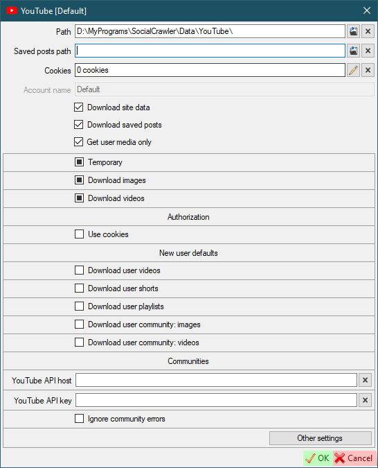 YouTube settings