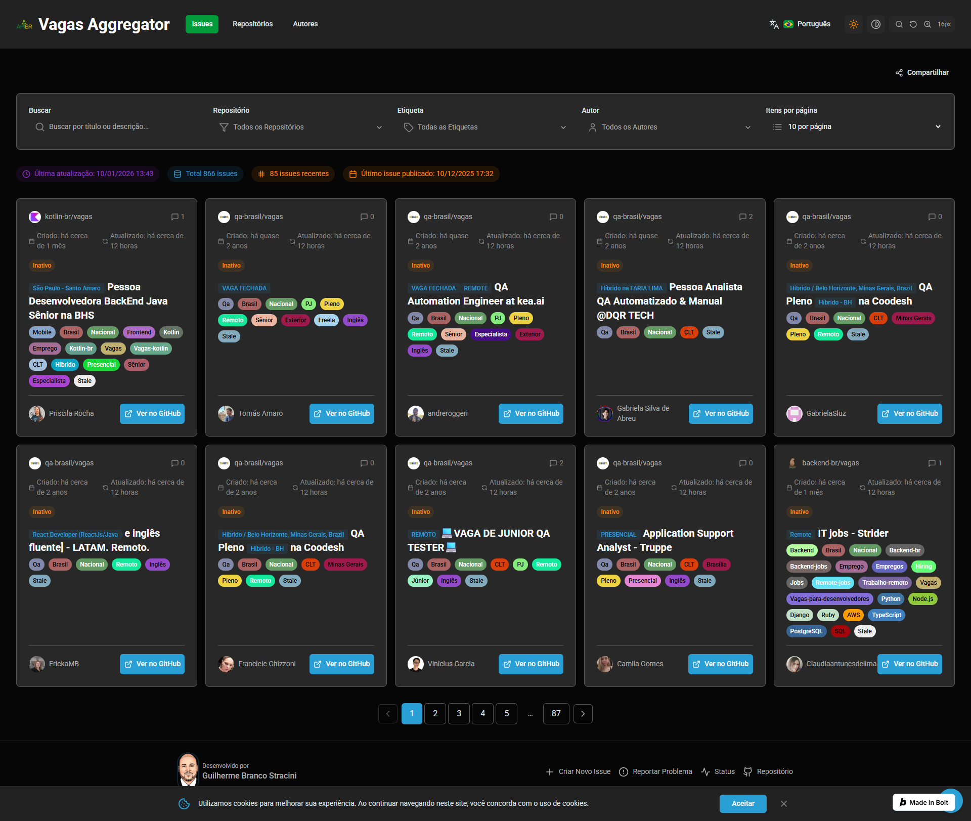 Screenshot of Vagas project interface