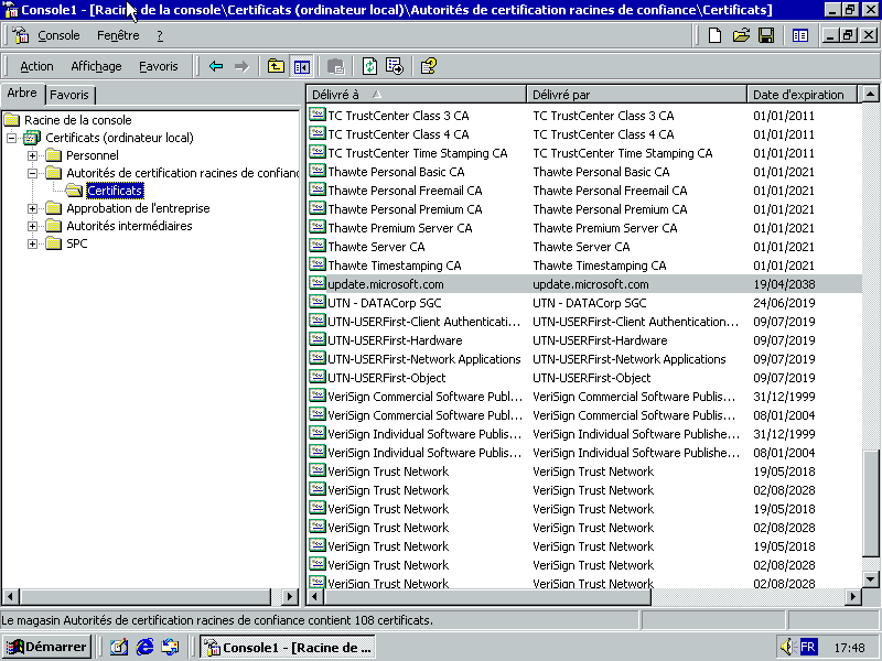 Certificate appearing