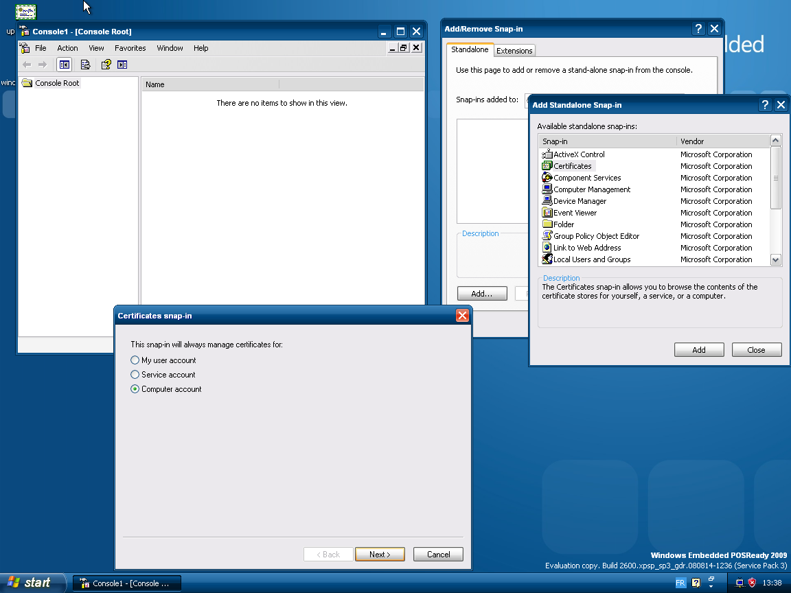 Adding Certificates Snap-In in MMC Console