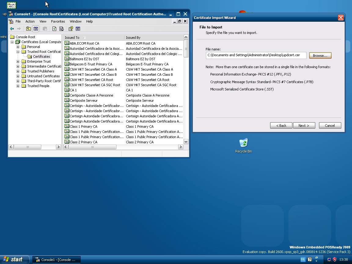 Importing certificate, first page