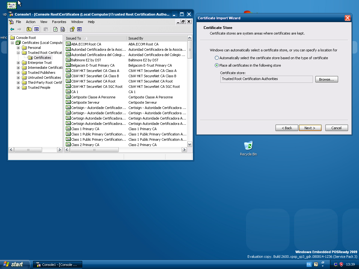 Importing certificate into the Trusted Root Certification Authorities