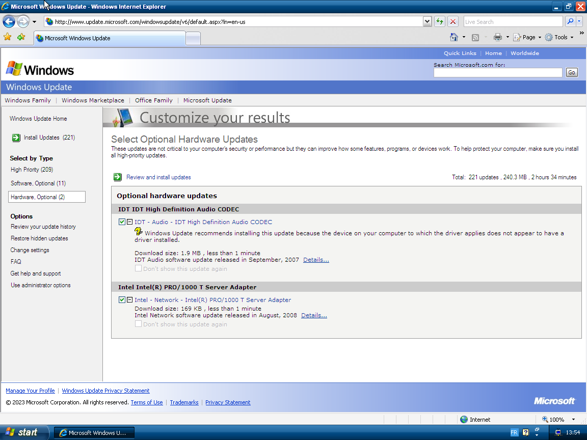 Windows Update Hardware Updates Found