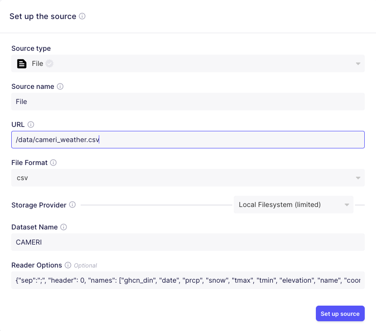 Source selection of Airbyte