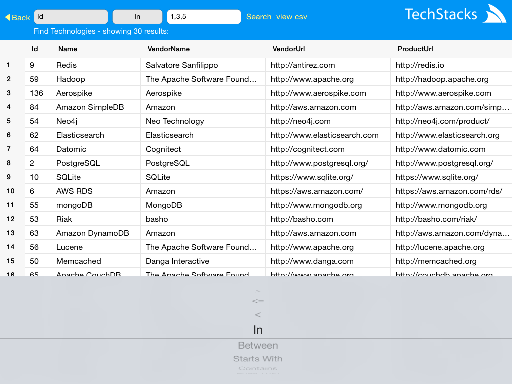 TechStacks Query Type Picker