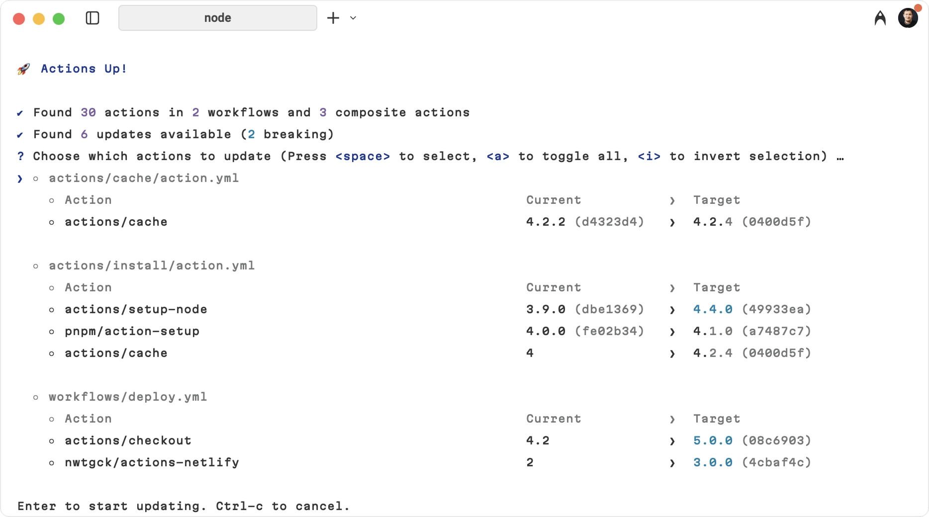 Actions Up! interactive example