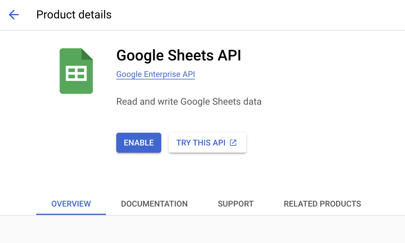 Enable Sheets Api