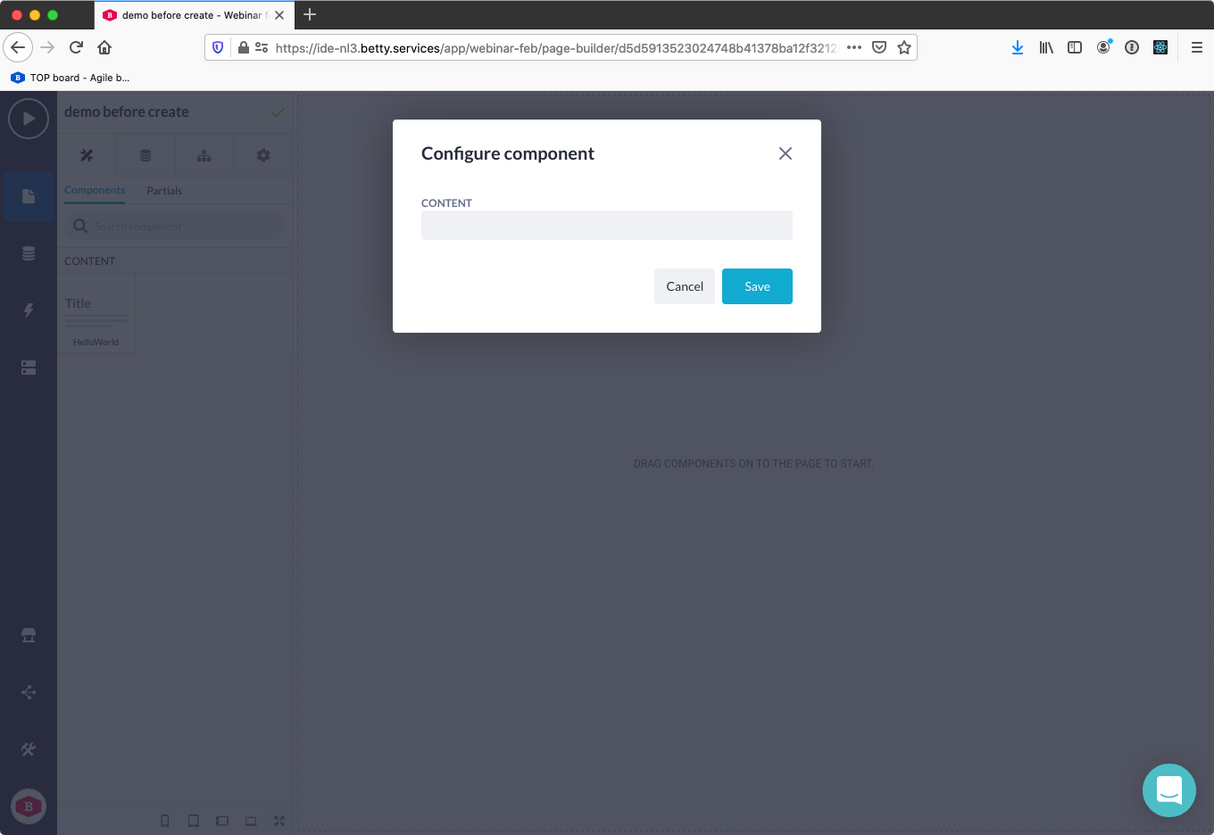 Pop-up which complies with the Betty Blocks style guide in configurable prefabs