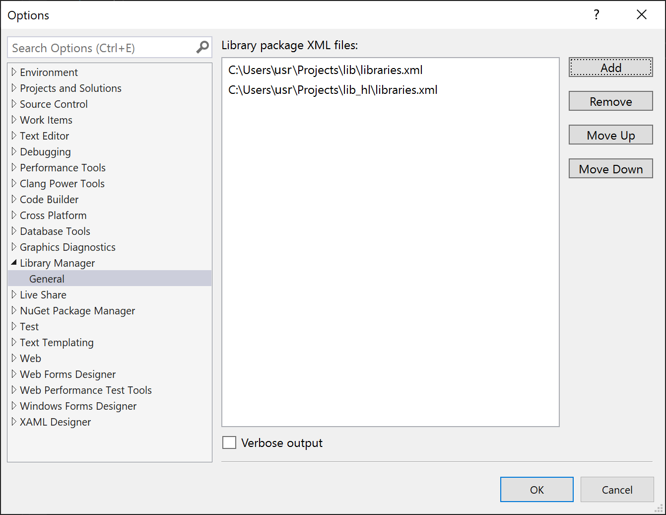 Library Manager Options screenshot