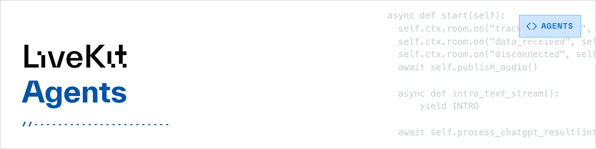 The LiveKit icon, the name of the repository and some sample code in the background.