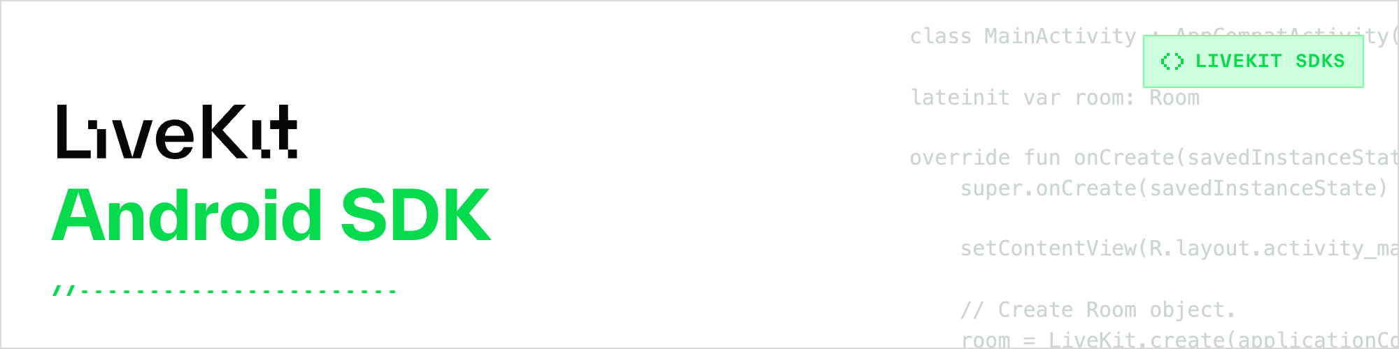 The LiveKit icon, the name of the repository and some sample code in the background.