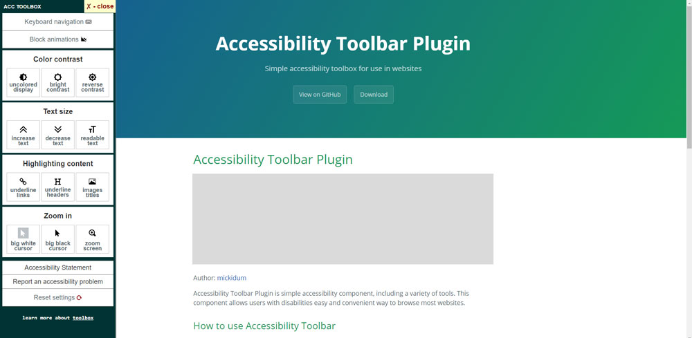Accessibility Toolbar Plugin Poster