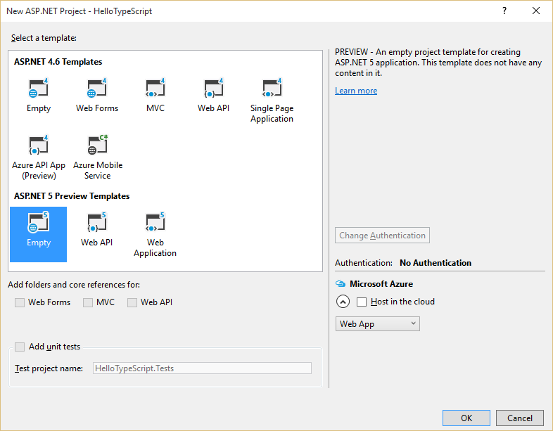 Create new Empty ASP.NET Project